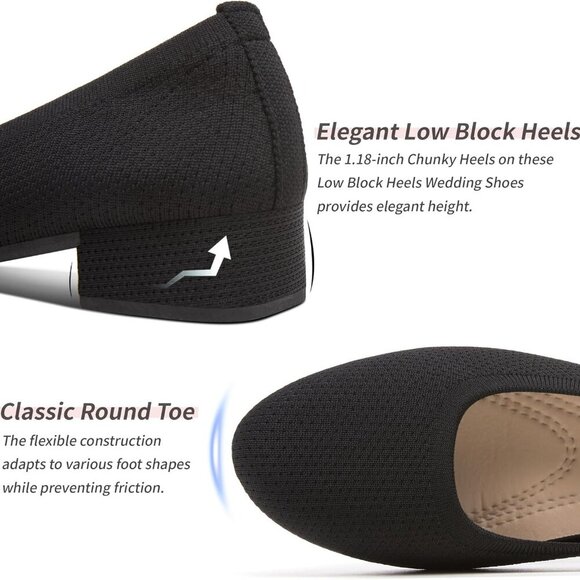 Women Knit Low Pumps Rubber Sole Mesh Slip On Elegant Round Toe Office Shoes - Picture 4 of 7